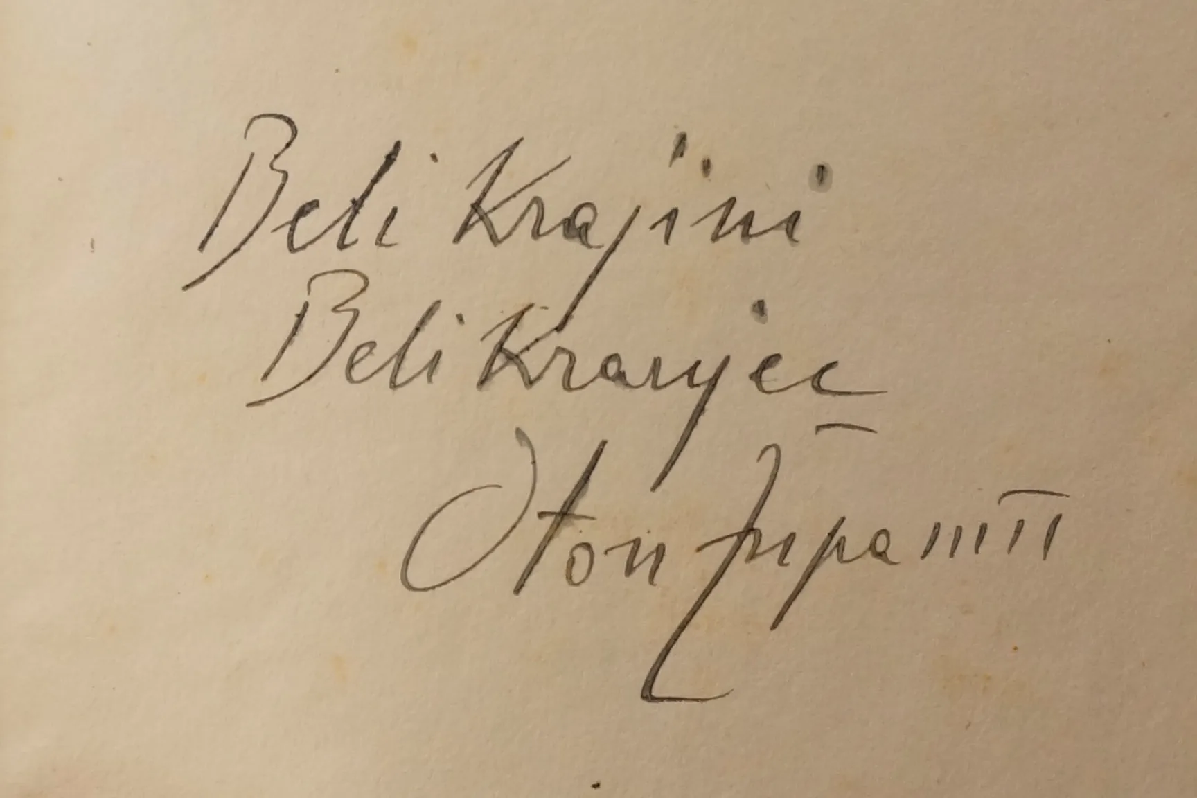 Župančičev rokopis: »Beli krajini, Beli krajine, Oton Župančič«